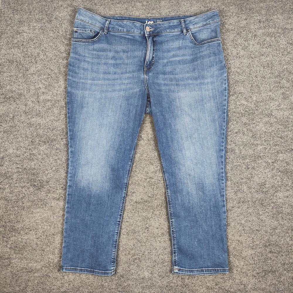 Lee Jeans Womens 24WP Blue Medium Wash Mid Rise Regular Straight Stretch Denim